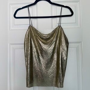 Alice + Olivia Harmon Gold Draped Chainmail Camisole Top